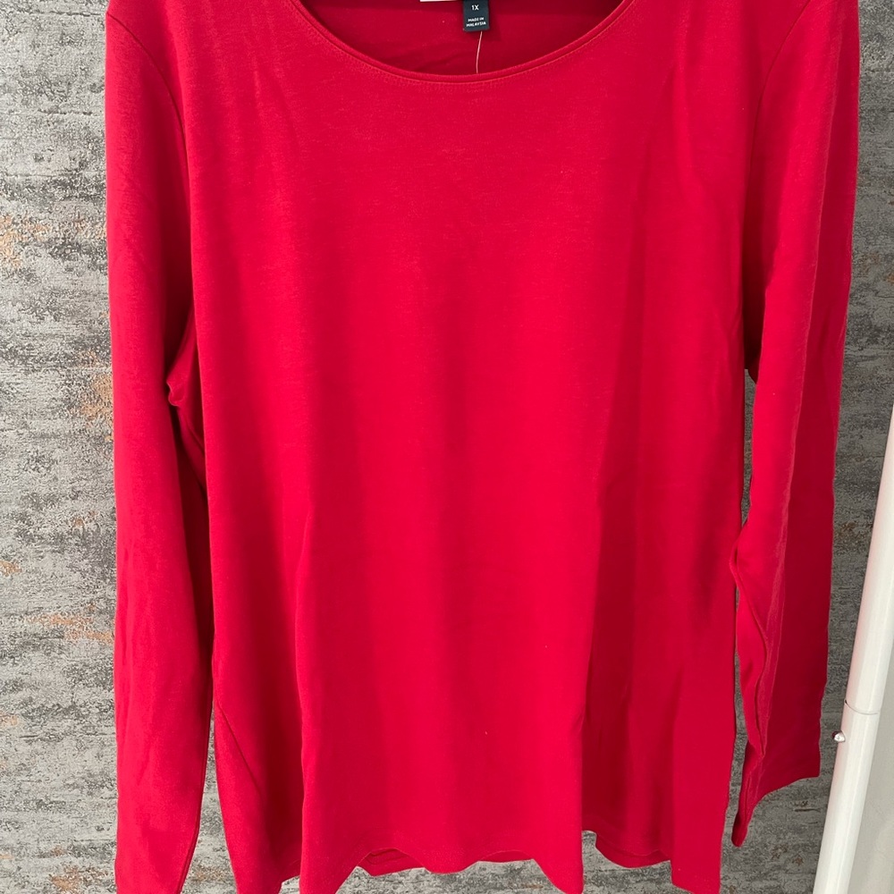 Karen Scott essentials new red amore long sleeve shirt size 1X
